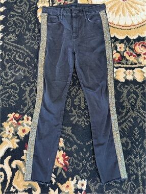 Mother black denim high rise straight leg sequin side ankle jeans